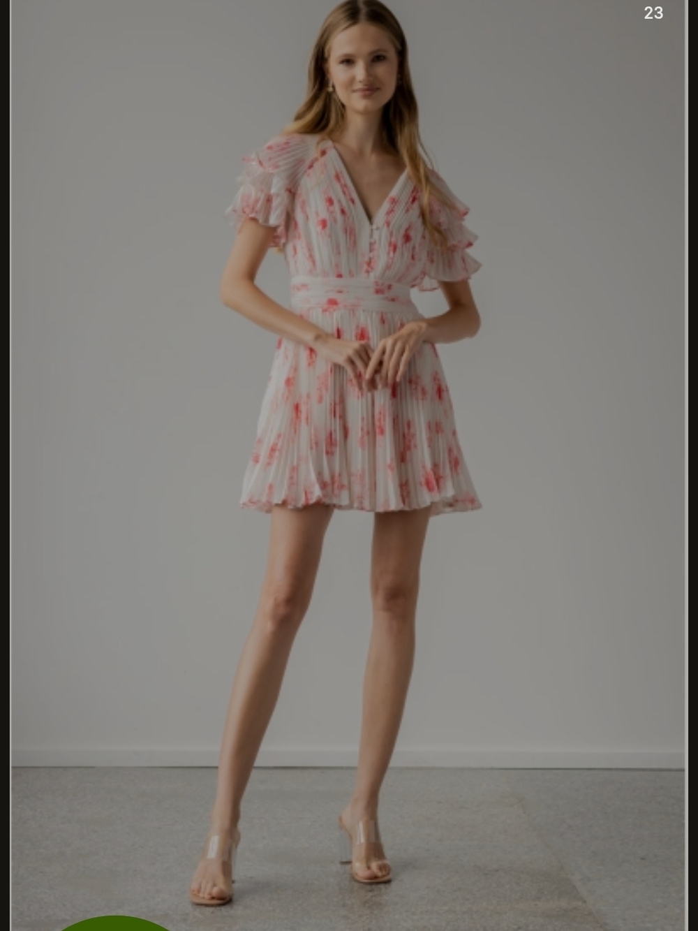Self Portrait White & Coral Floral Pleated Chiffon Mini Dress